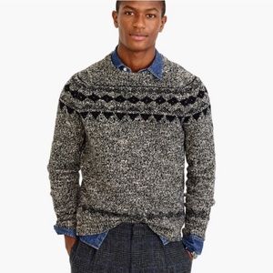 NWOT J. CREW Fair Isle Crewneck Wool Blend Knit Sweater Black&Cream/Heather Gray